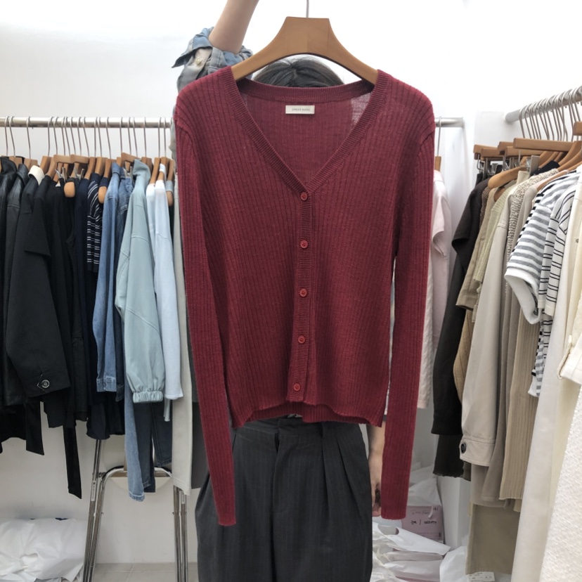 DRESS ROOM韓國直郵女裝新款推薦休閑人氣長袖T恤V領開衫DRESS ROOM長袖T恤圖色2