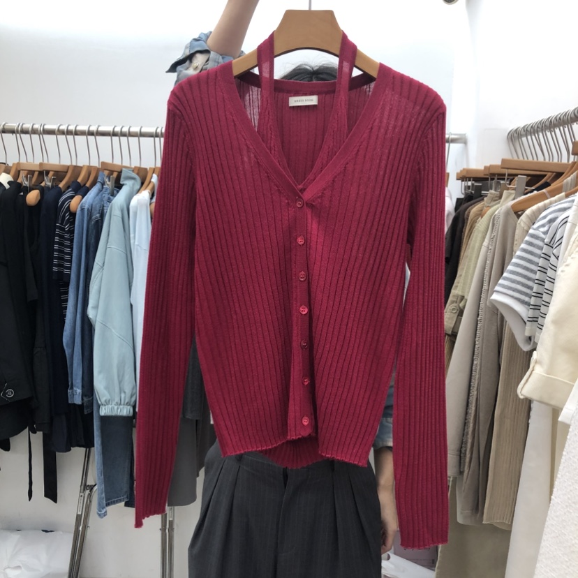 DRESS ROOM東大門實拍女裝新品推薦休閑真品套裝露背開衫DRESS ROOM套裝圖色2