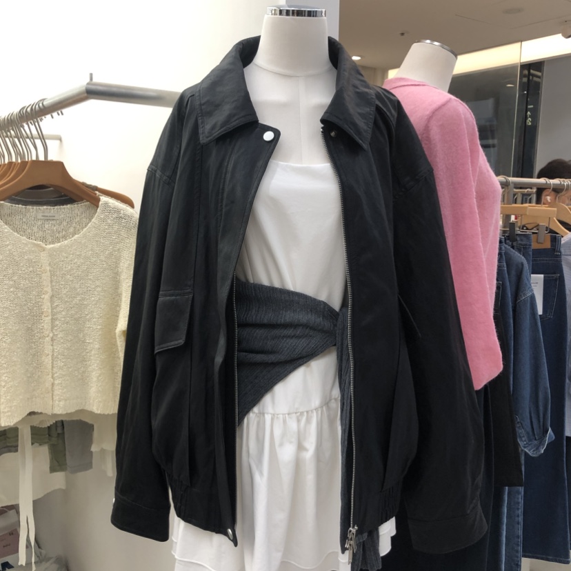 DRESS ROOM東大門實拍女裝新款休閑時尚推薦真品人氣夾克DRESS ROOM夾克圖色1黑