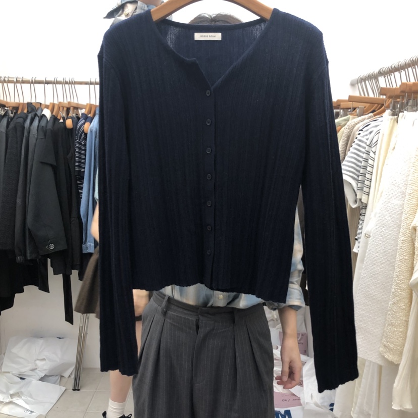 DRESS ROOM韓國直郵女士新款真品推薦人氣熱賣開衫開衫羅紋DRESS ROOM開衫圖色2黑