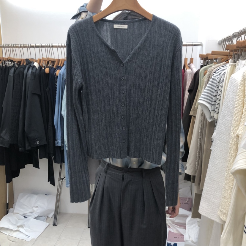 DRESS ROOM韓國直郵女士新款真品推薦人氣熱賣開衫開衫羅紋DRESS ROOM開衫圖色3墨