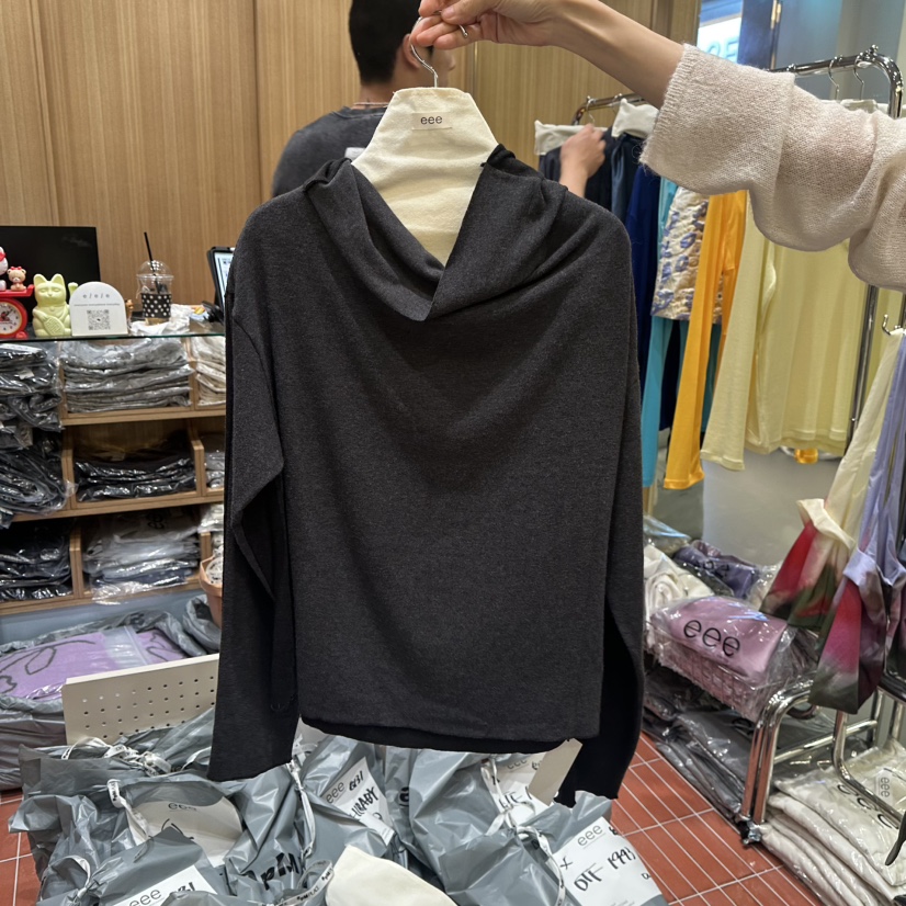 EEE東大門實拍女裝新款時尚推薦人氣休閑長袖T恤安哥拉半領EEE長袖T恤圖色2