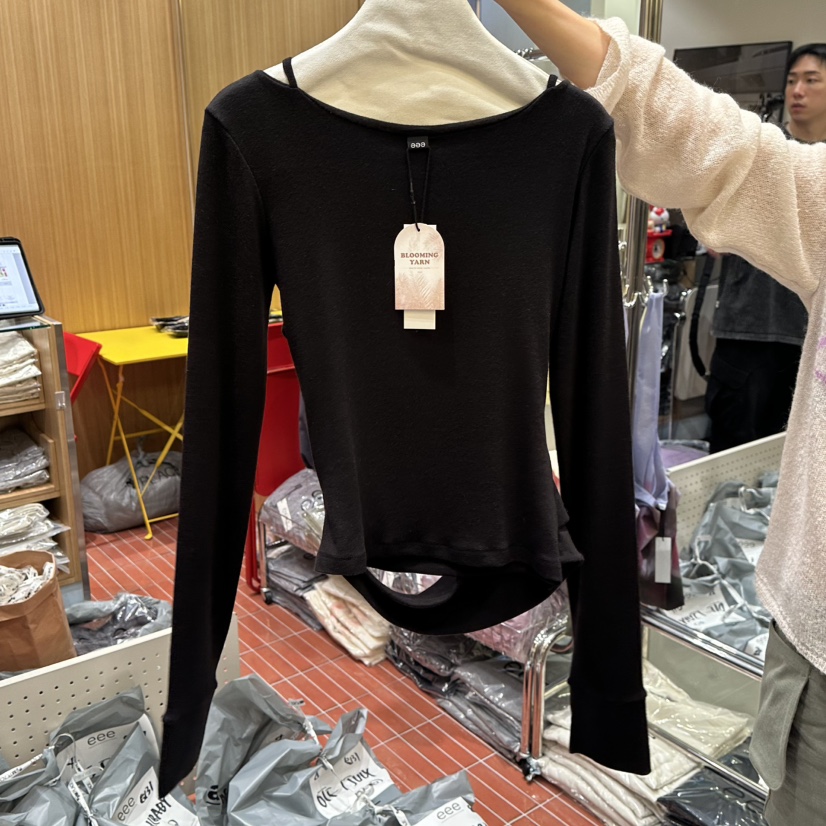 EEE韓國直郵女士新款時尚人氣推薦休閑熱賣長袖T恤假兩件EEE長袖T恤