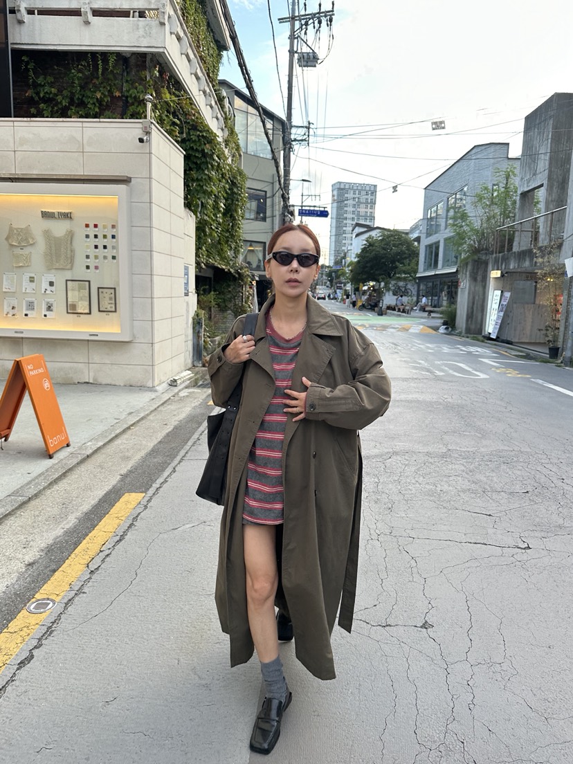 SUNDER MARKET東大門實拍女士新款熱賣推薦休閑長款風衣SUNDER MARKET長款風衣