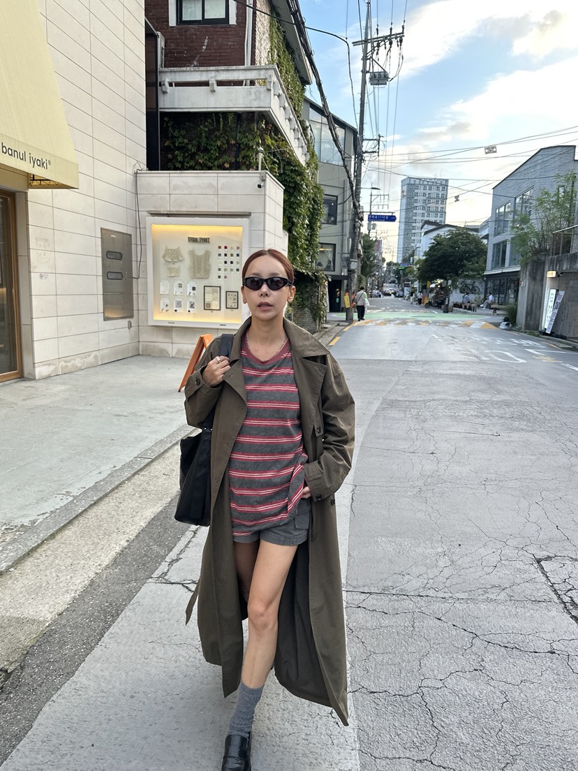 SUNDER MARKET東大門實拍女士新款熱賣推薦休閑長款風衣SUNDER MARKET長款風衣