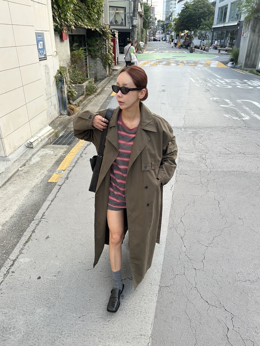 SUNDER MARKET東大門實拍女士新款熱賣推薦休閑長款風衣SUNDER MARKET長款風衣