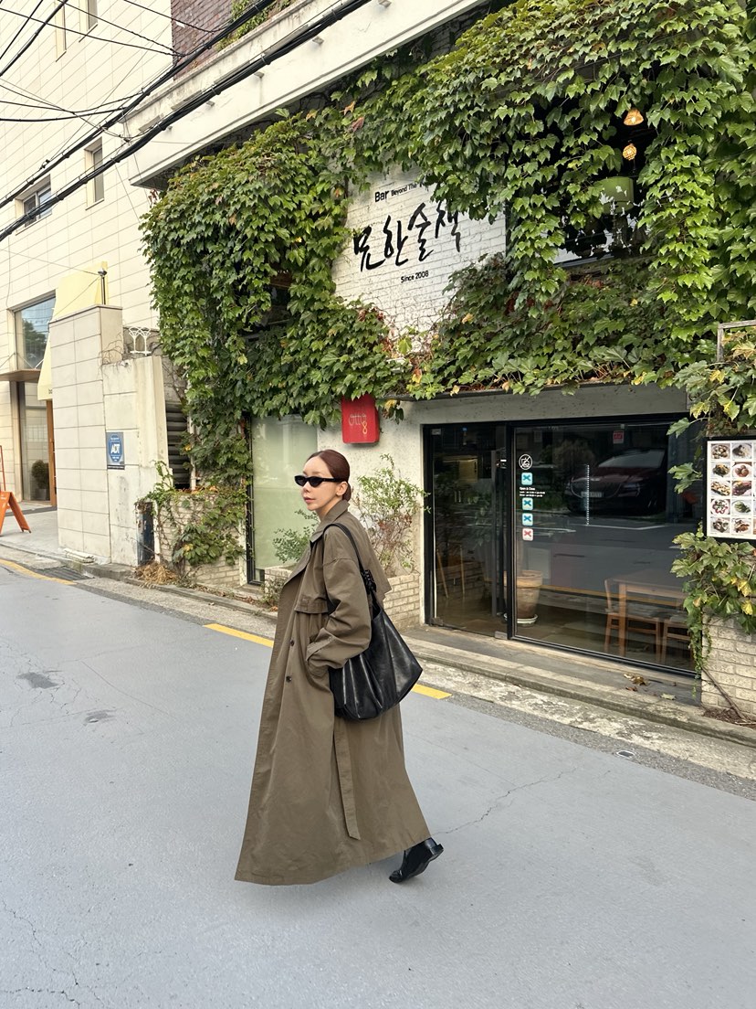 SUNDER MARKET東大門實拍女士新款熱賣推薦休閑長款風衣SUNDER MARKET長款風衣