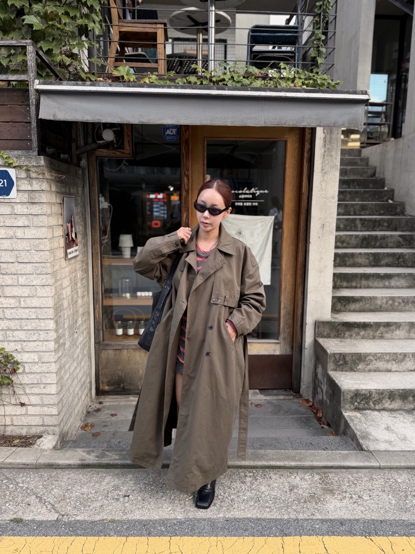 SUNDER MARKET東大門實拍女士新款熱賣推薦休閑長款風衣SUNDER MARKET長款風衣