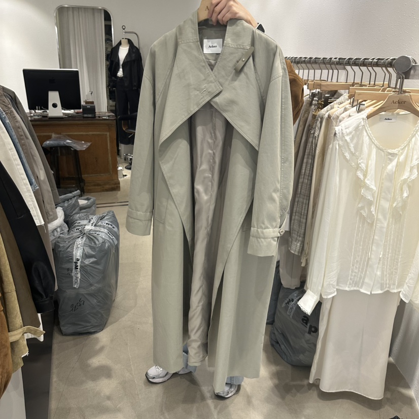 ACKER東大門代購女裝新品推薦時尚人氣休閑熱賣真品長款風衣Acker長款風衣圖色2
