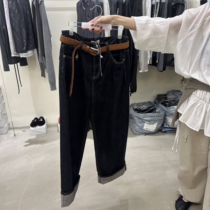 ORE-P韓國代購女士新款休閑人氣時尚休閑褲不含腰帶口袋ORE休閑褲圖色1