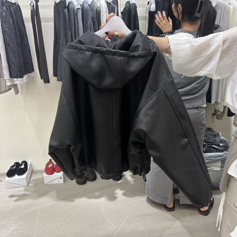 ORE-P東大門直郵女士新款人氣時尚休閑熱賣皮衣連帽衫皮革ORE皮衣