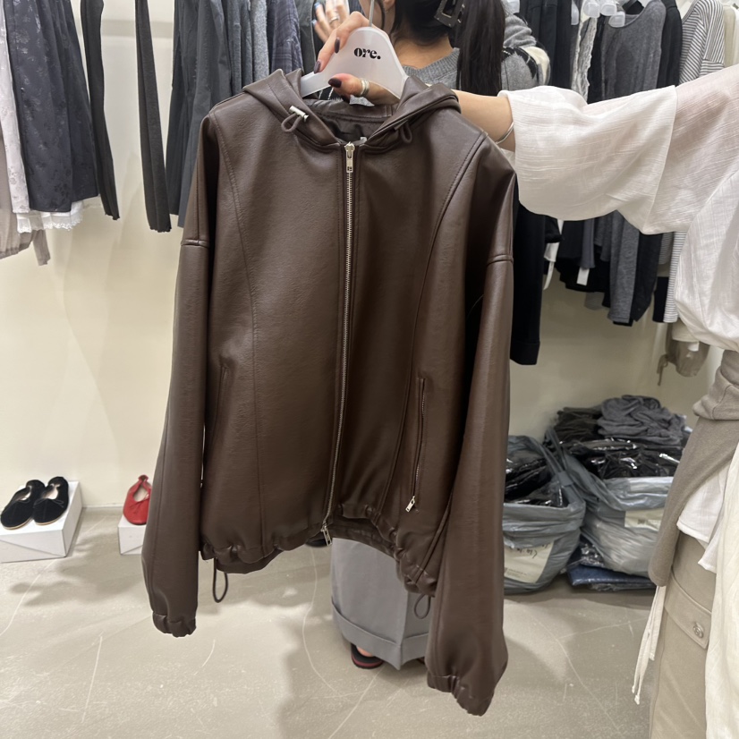 ORE-P東大門直郵女士新款人氣時尚休閑熱賣皮衣連帽衫皮革ORE皮衣圖色2
