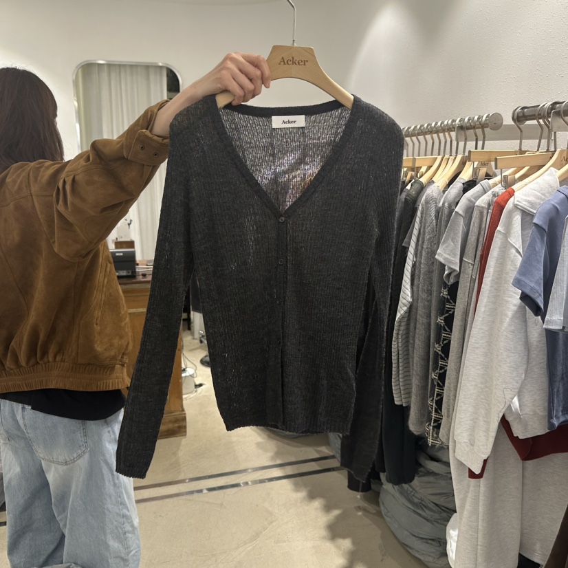 ACKER東大門代購女裝新品真品推薦休閑時尚開衫V領開衫羅紋Acker開衫圖色1墨色