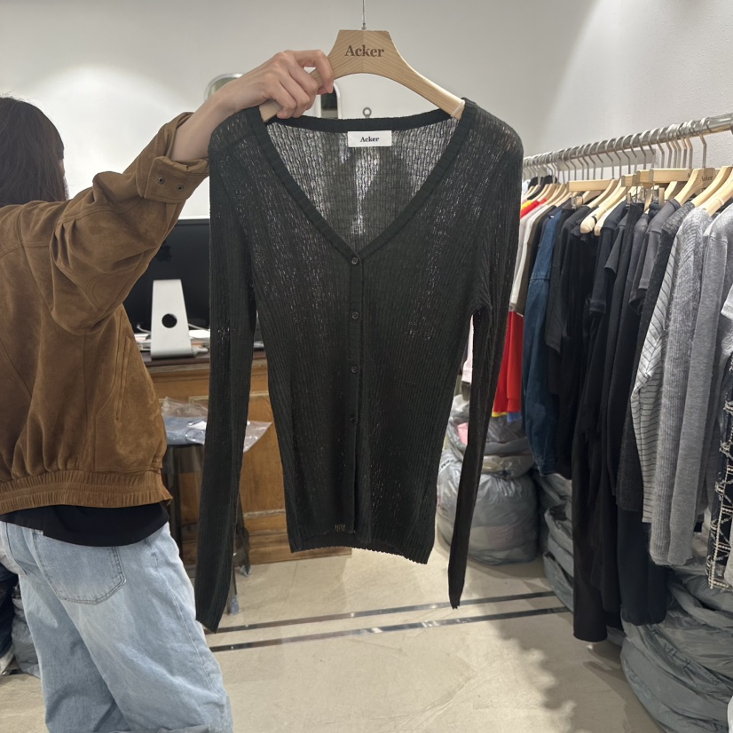 ACKER東大門代購女裝新品真品推薦休閑時尚開衫V領開衫羅紋Acker開衫圖色3墨綠