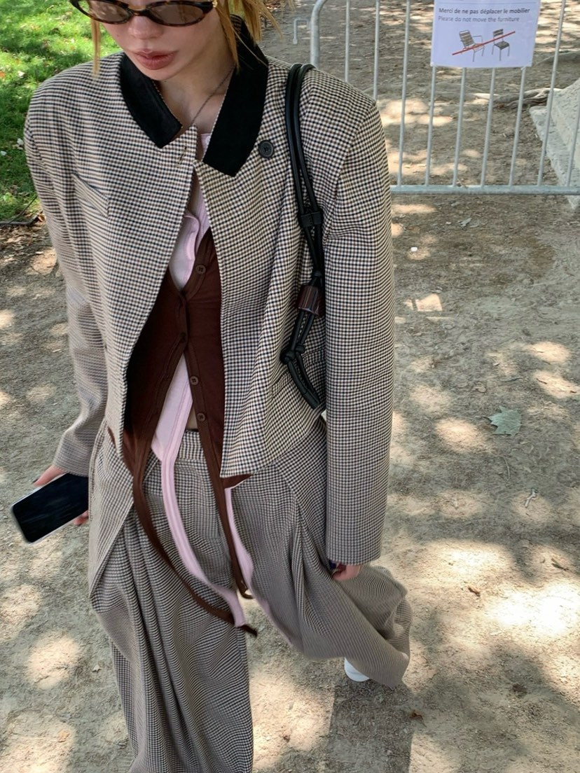 ZEROZERO韓國代購女士新款真品推薦休閑時尚人氣夾克格紋ZEROZERO夾克
