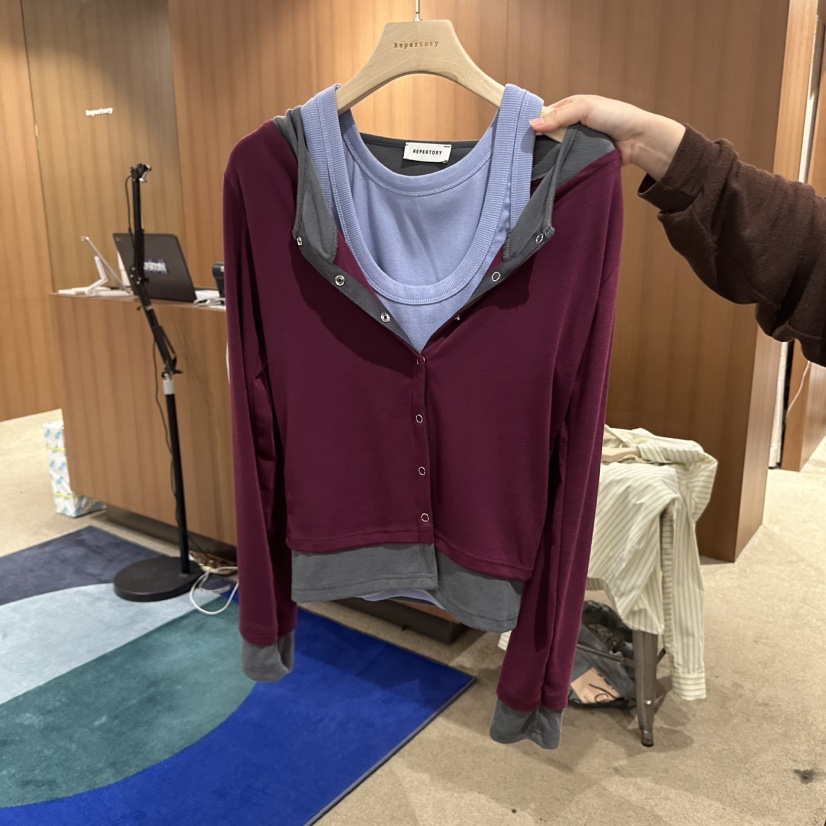 REPERTORY東大門實拍女士新款熱賣人氣長袖T恤不含內搭雙層REPERTORY長袖T恤圖色1