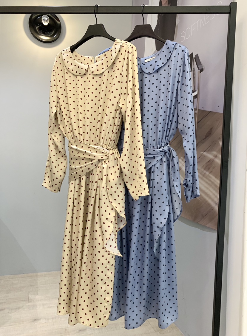 SOFTNESS東大門實拍女裝新品人氣熱賣連衣裙OPS含圍巾圓點Softness/Cosmic連衣裙