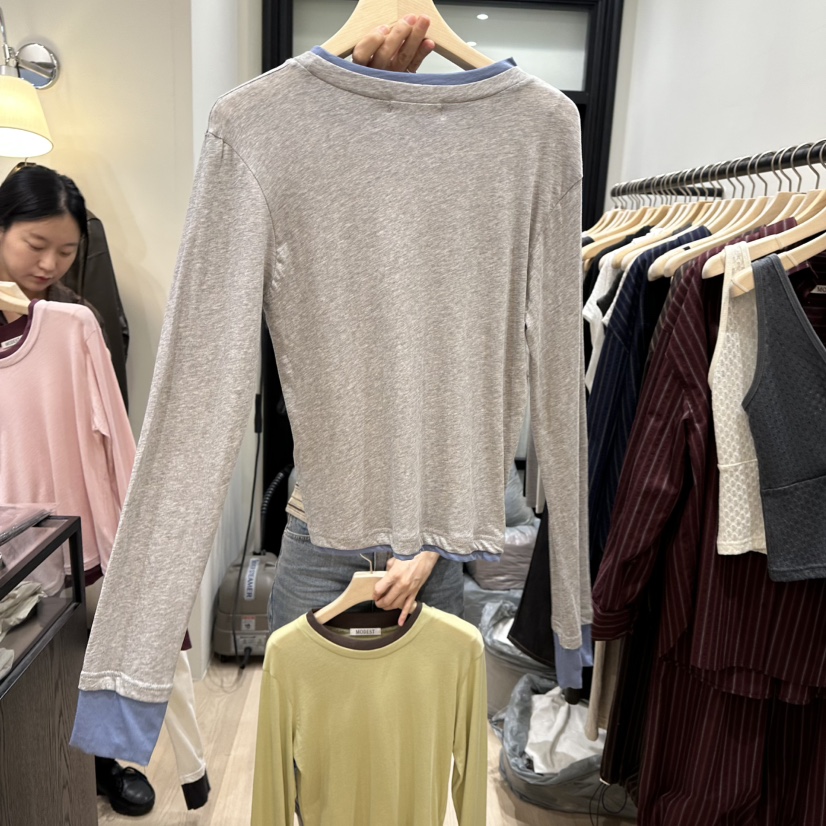 NOTTINGHAM/AVECNOUS/MODEST東大門代購女裝新品休閑長袖T恤假兩件NOTTINGHAM/AVECNOUS/MODEST長袖T恤
