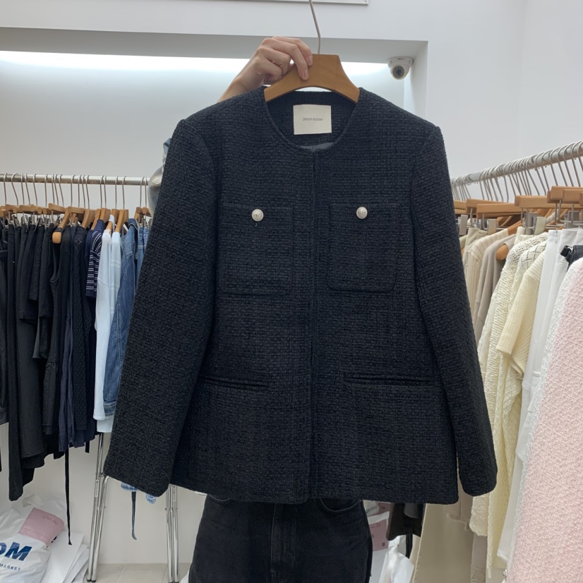 DRESS ROOM韓國代購女裝新品時尚人氣休閑真品夾克粗花呢DRESS ROOM夾克圖色3