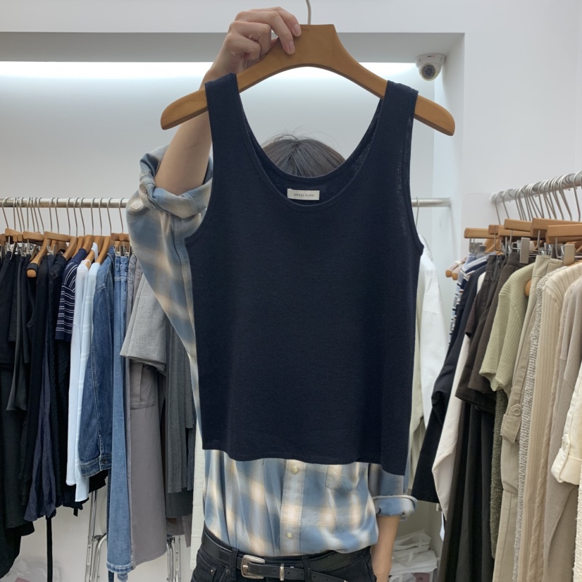 DRESS ROOM韓國代購女裝新品人氣休閑時尚吊帶背心羊絨無袖DRESS ROOM吊帶/背心圖色3黑
