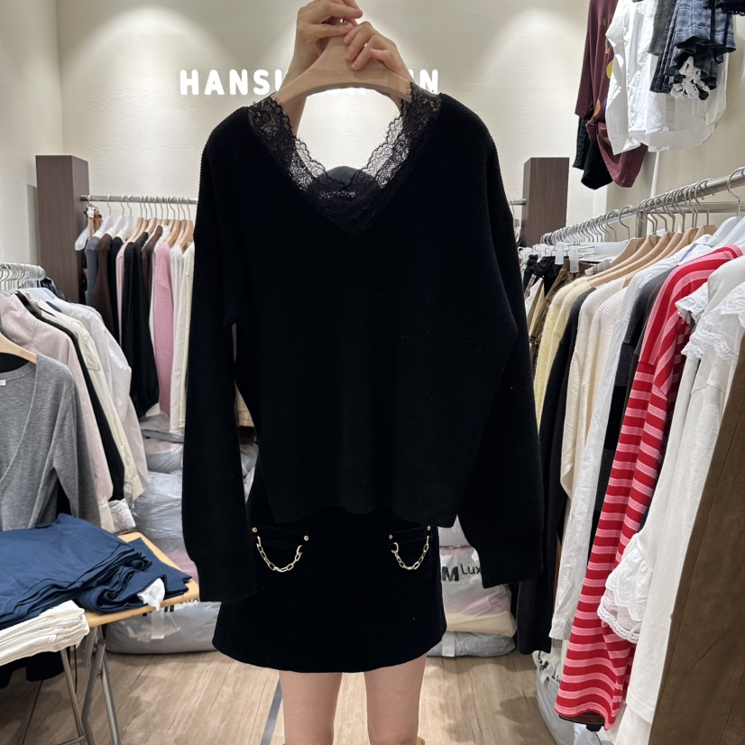 HANSUNGHYUN東大門直郵女裝新品熱賣時尚推薦針織衫V領蕾絲HANSUNGHYUN針織衫