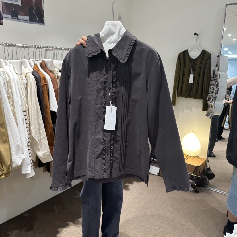 OVERTAKE東大門代購女士新品人氣休閑熱賣襯衫蕾絲衫褶邊OVERTAKE襯衫/蕾絲衫圖色3