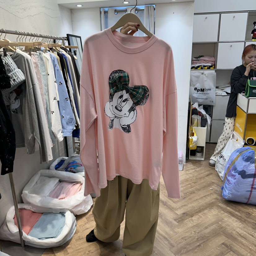 DE LINE東大門代購女裝新款熱賣推薦真品休閑長袖T恤絲帶DE LINE長袖T恤圖色2