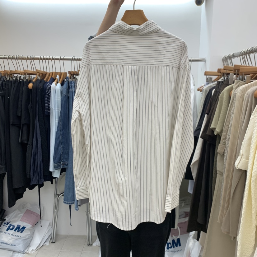 DRESS ROOM東大門實拍女士新品休閑人氣時尚襯衫蕾絲衫條紋DRESS ROOM襯衫/蕾絲衫