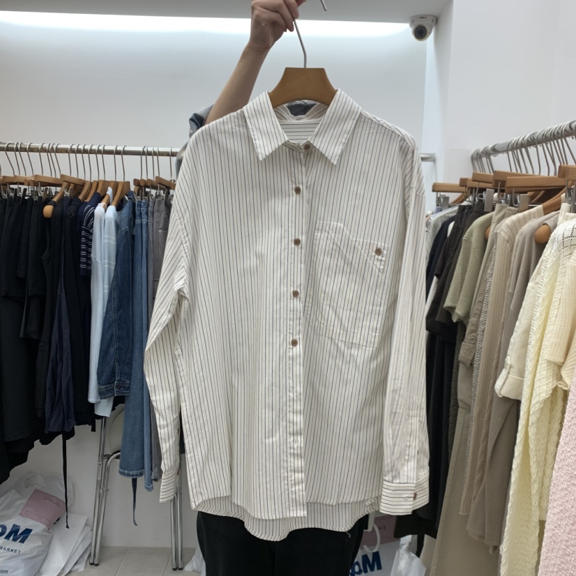 DRESS ROOM東大門實拍女士新品休閑人氣時尚襯衫蕾絲衫條紋DRESS ROOM襯衫/蕾絲衫圖色1白