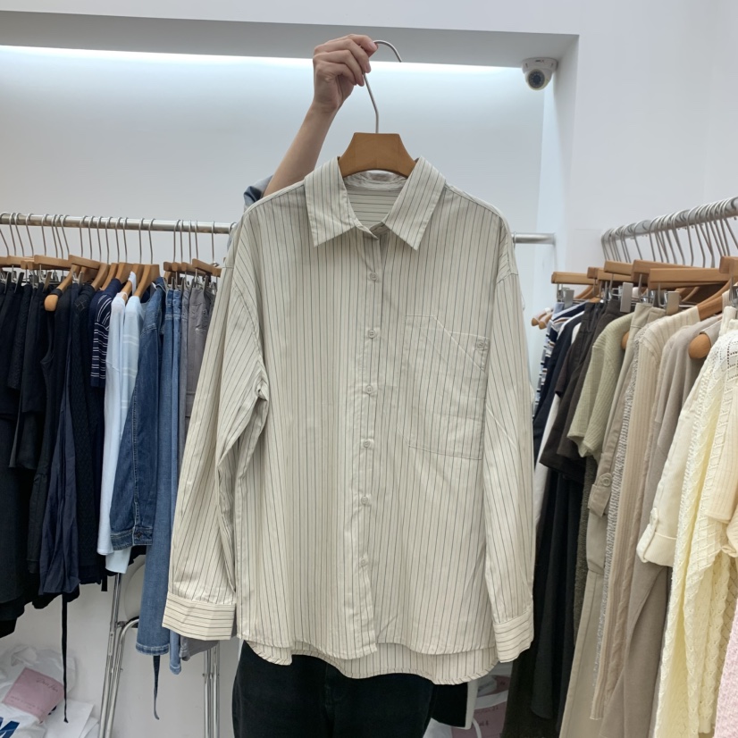 DRESS ROOM東大門實拍女士新品休閑人氣時尚襯衫蕾絲衫條紋DRESS ROOM襯衫/蕾絲衫圖色2米