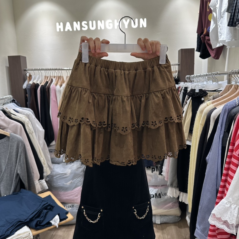 HANSUNGHYUN東大門實拍女裝新品熱賣休閑人氣裙褲絨面革層疊HANSUNGHYUN裙褲圖色1