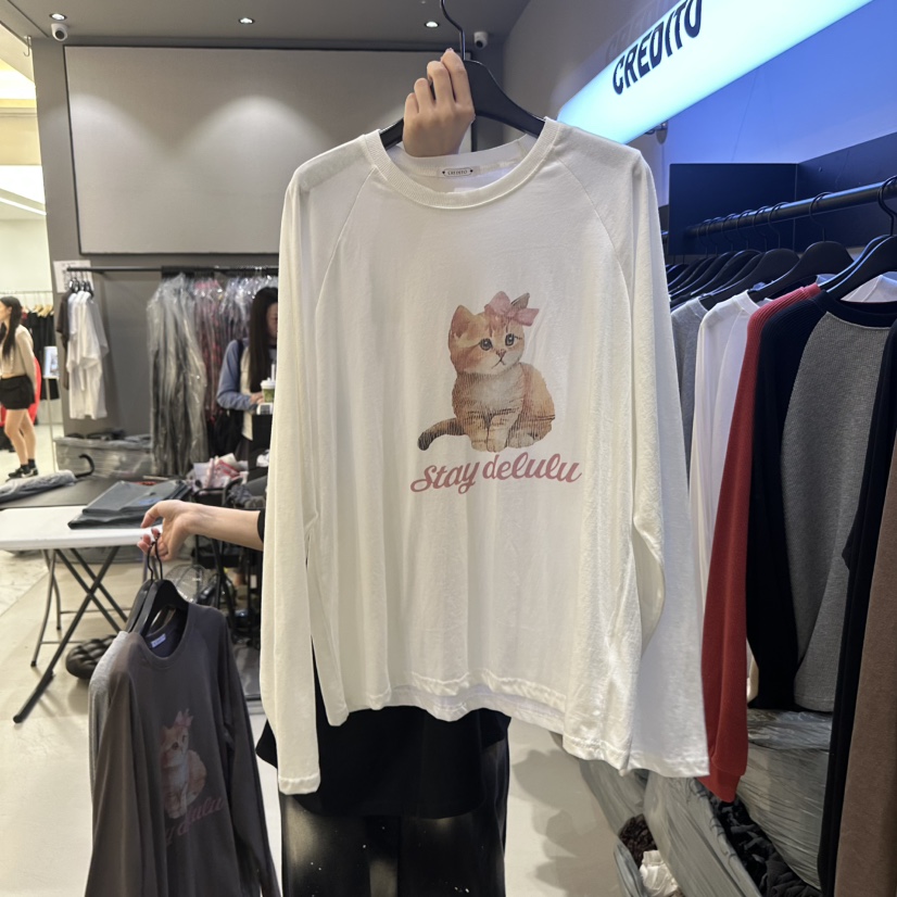 CREDITO東大門代購女裝新款推薦時尚人氣熱賣真品長袖T恤CREDITO長袖T恤圖色3