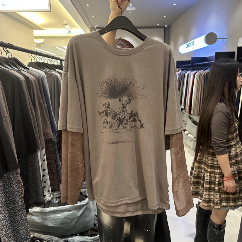 CREDITO韓國代購女士新品時尚真品推薦熱賣人氣休閑長袖T恤CREDITO長袖T恤圖色1