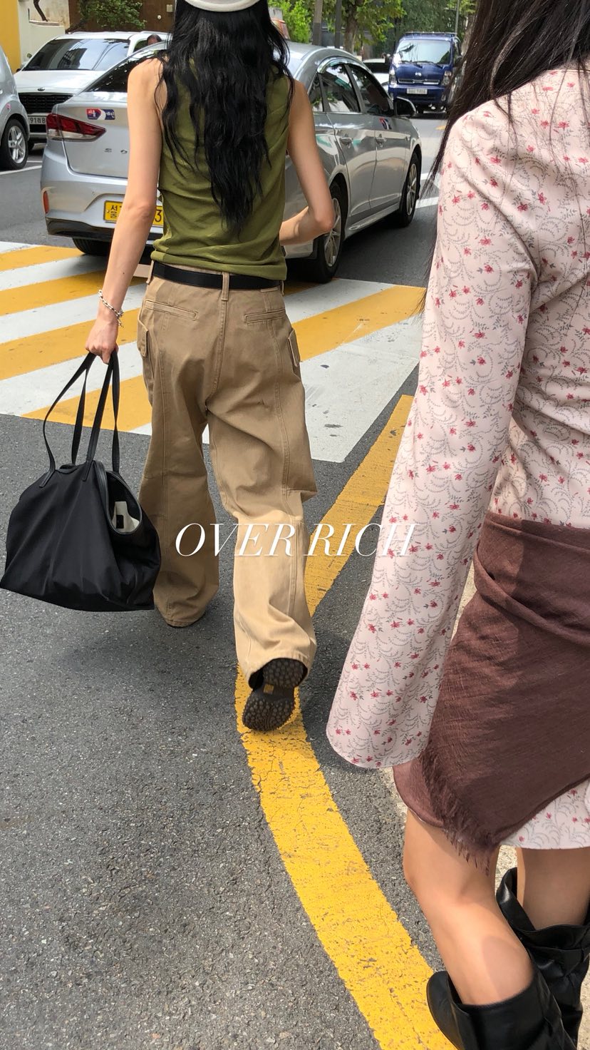 OVER RICH韓國代購女裝新款真品休閑熱賣推薦休閑褲口袋OVER RICH休閑褲