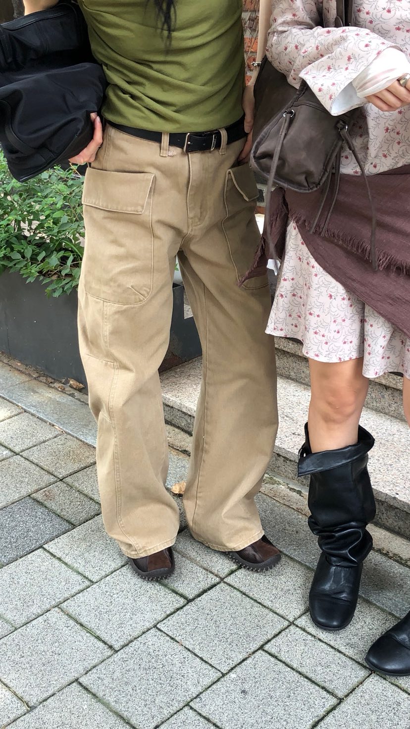 OVER RICH韓國代購女裝新款真品休閑熱賣推薦休閑褲口袋OVER RICH休閑褲