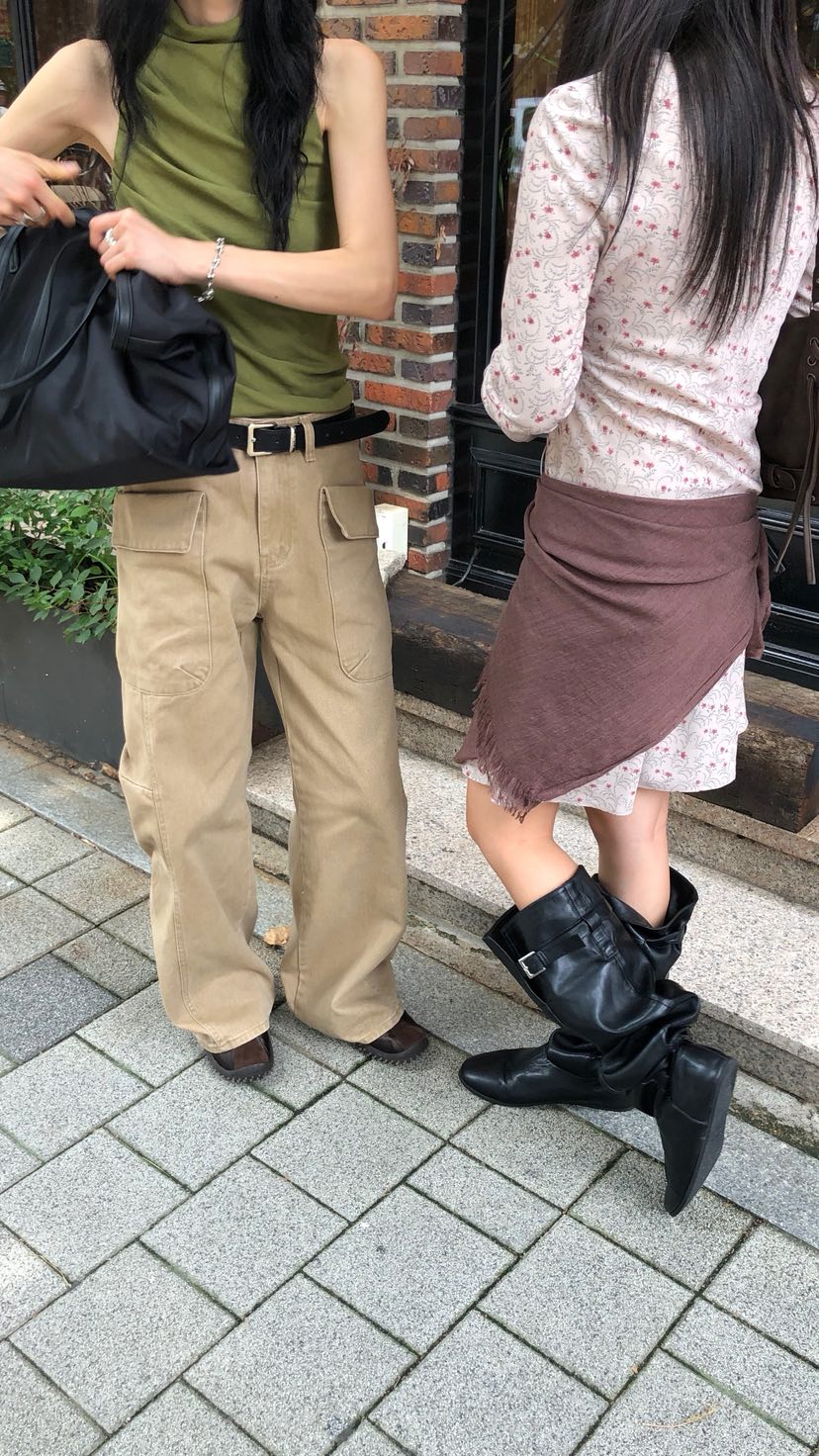 OVER RICH韓國代購女裝新款真品休閑熱賣推薦休閑褲口袋OVER RICH休閑褲