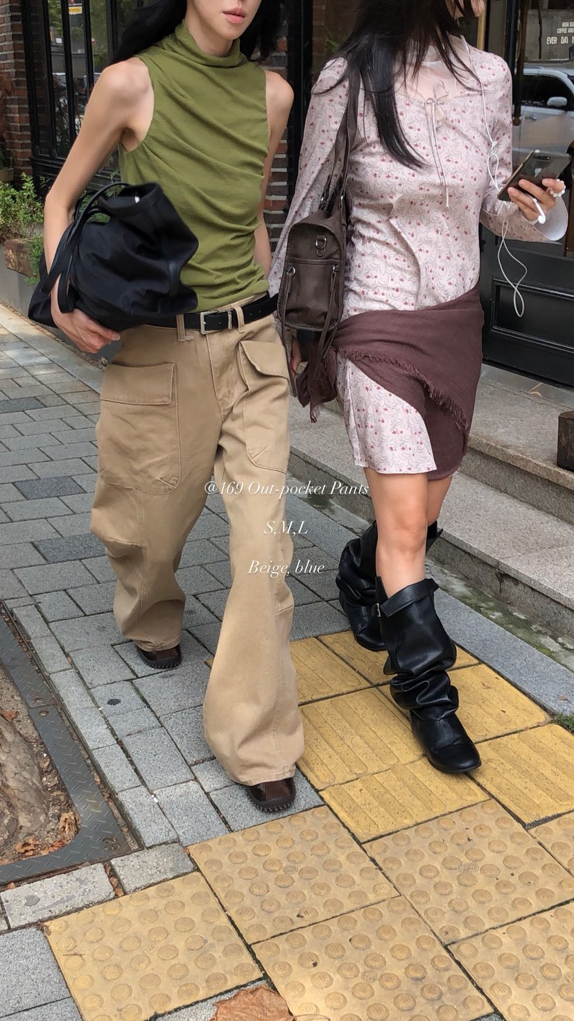 OVER RICH韓國代購女裝新款真品休閑熱賣推薦休閑褲口袋OVER RICH休閑褲