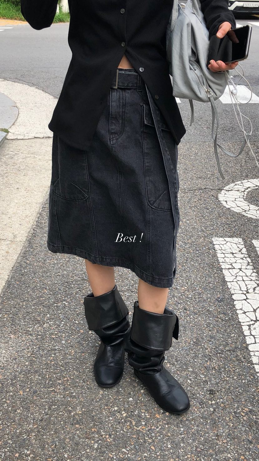 OVER RICH韓國代購女士新款時尚半身裙中短裙含腰帶口袋OVER RICH半身裙/中短裙