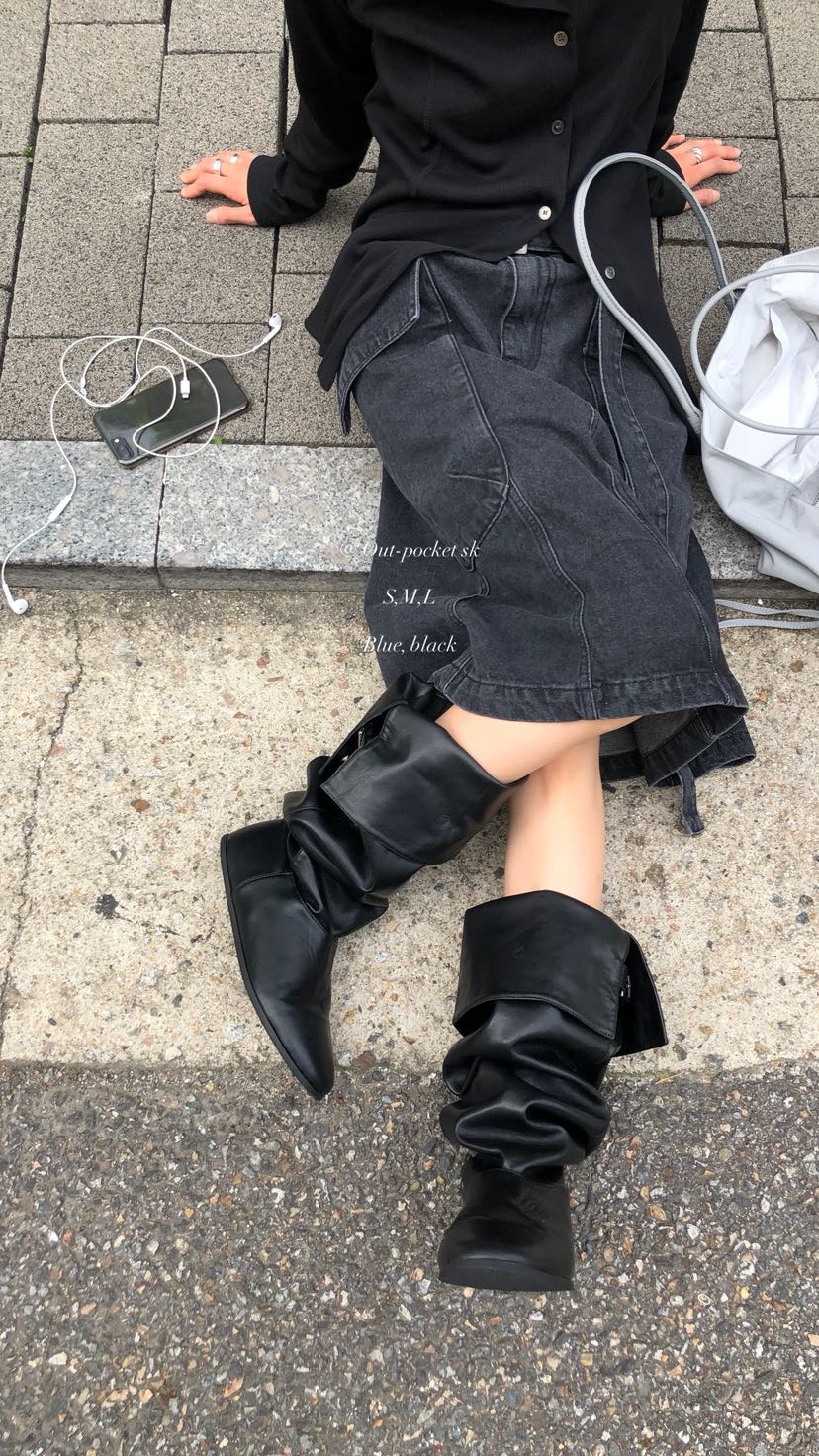 OVER RICH韓國代購女士新款時尚半身裙中短裙含腰帶口袋OVER RICH半身裙/中短裙