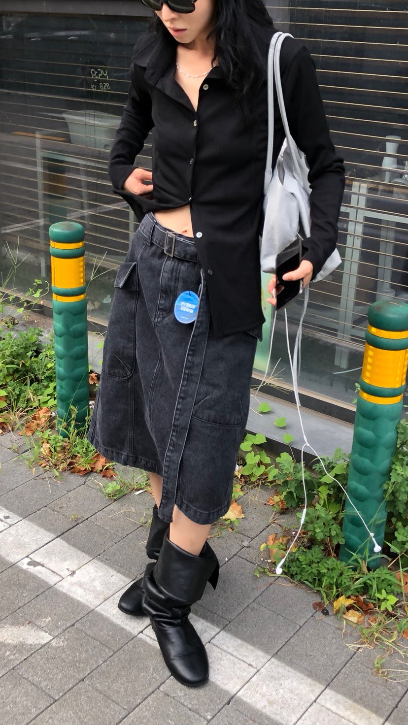 OVER RICH韓國代購女士新款時尚半身裙中短裙含腰帶口袋OVER RICH半身裙/中短裙