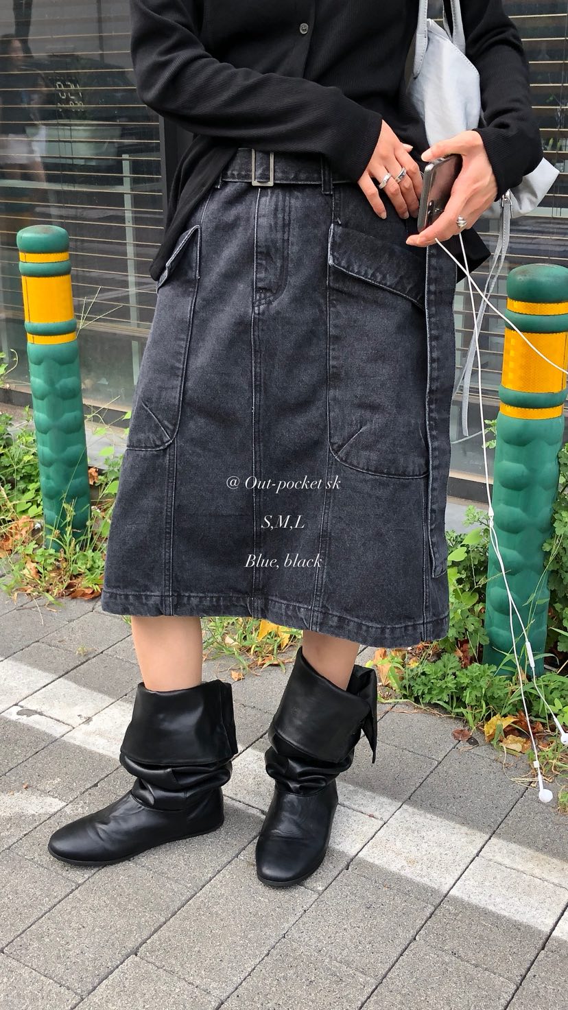 OVER RICH韓國代購女士新款時尚半身裙中短裙含腰帶口袋OVER RICH半身裙/中短裙