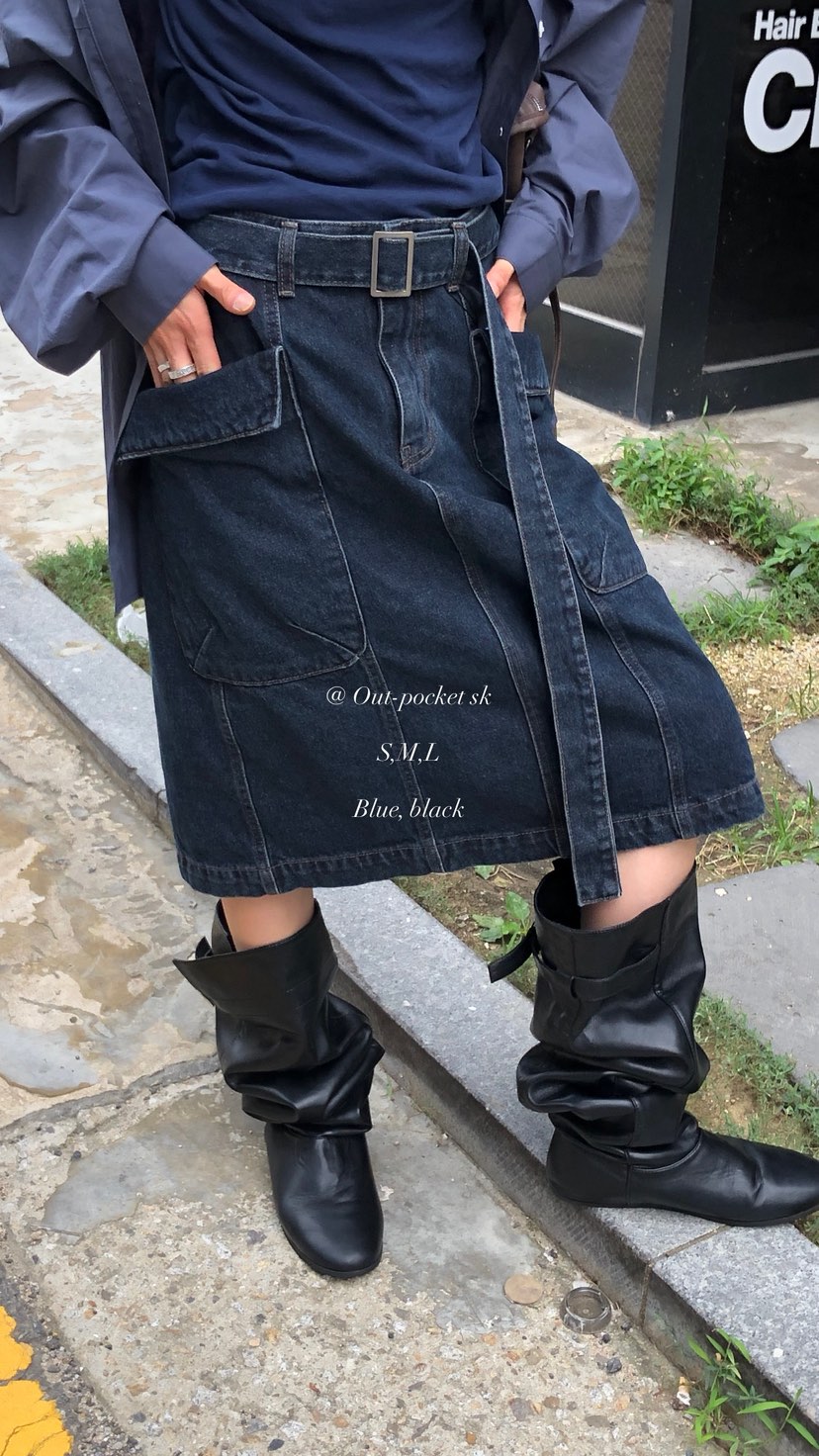 OVER RICH韓國代購女士新款時尚半身裙中短裙含腰帶口袋OVER RICH半身裙/中短裙