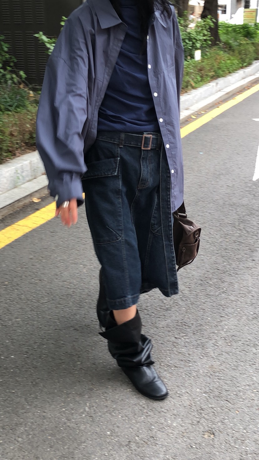 OVER RICH韓國代購女士新款時尚半身裙中短裙含腰帶口袋OVER RICH半身裙/中短裙