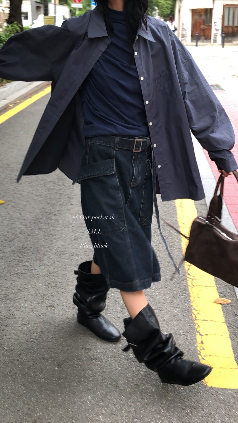 OVER RICH韓國代購女士新款時尚半身裙中短裙含腰帶口袋OVER RICH半身裙/中短裙