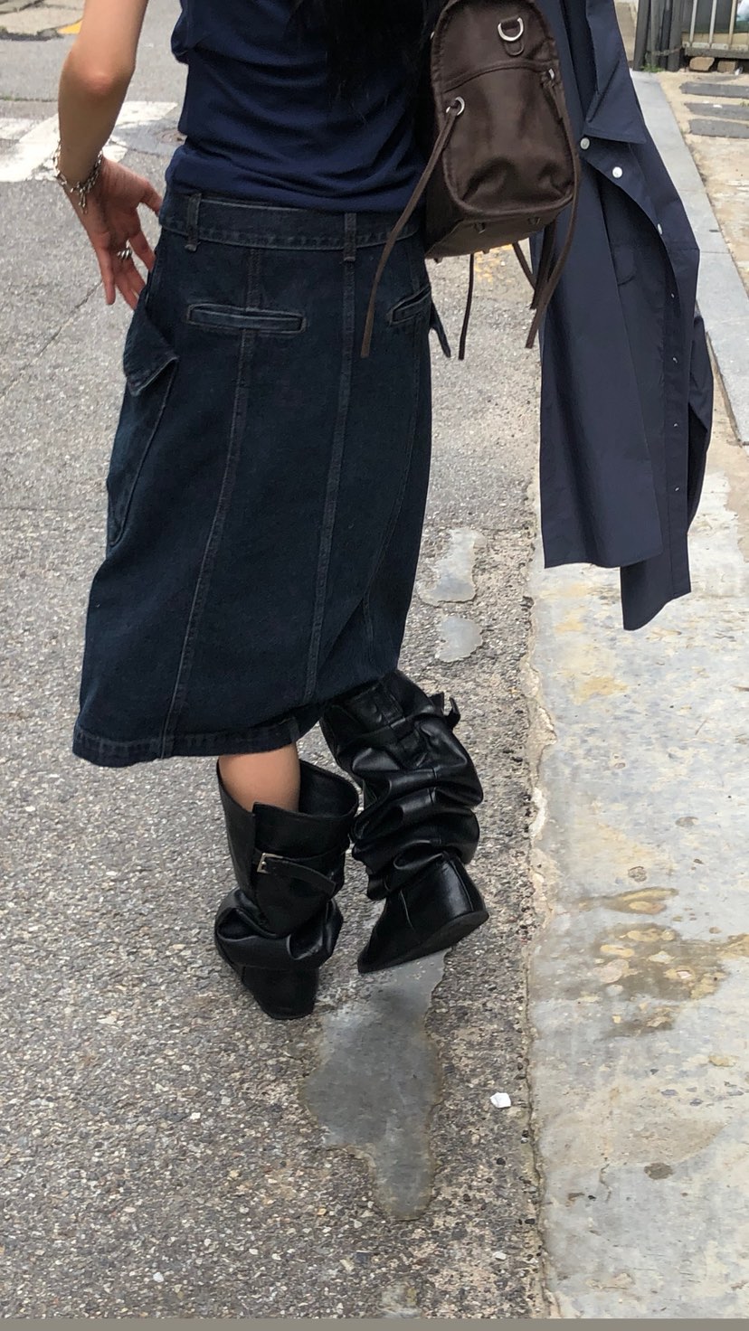 OVER RICH韓國代購女士新款時尚半身裙中短裙含腰帶口袋OVER RICH半身裙/中短裙