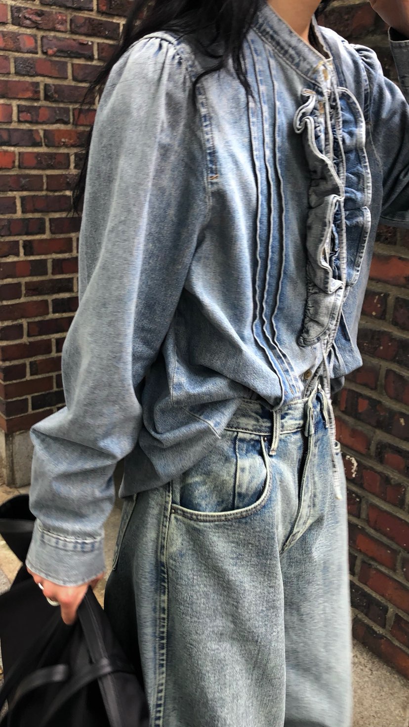 OVER RICH韓國代購女裝新款真品人氣時尚襯衫蕾絲衫荷葉邊OVER RICH襯衫/蕾絲衫