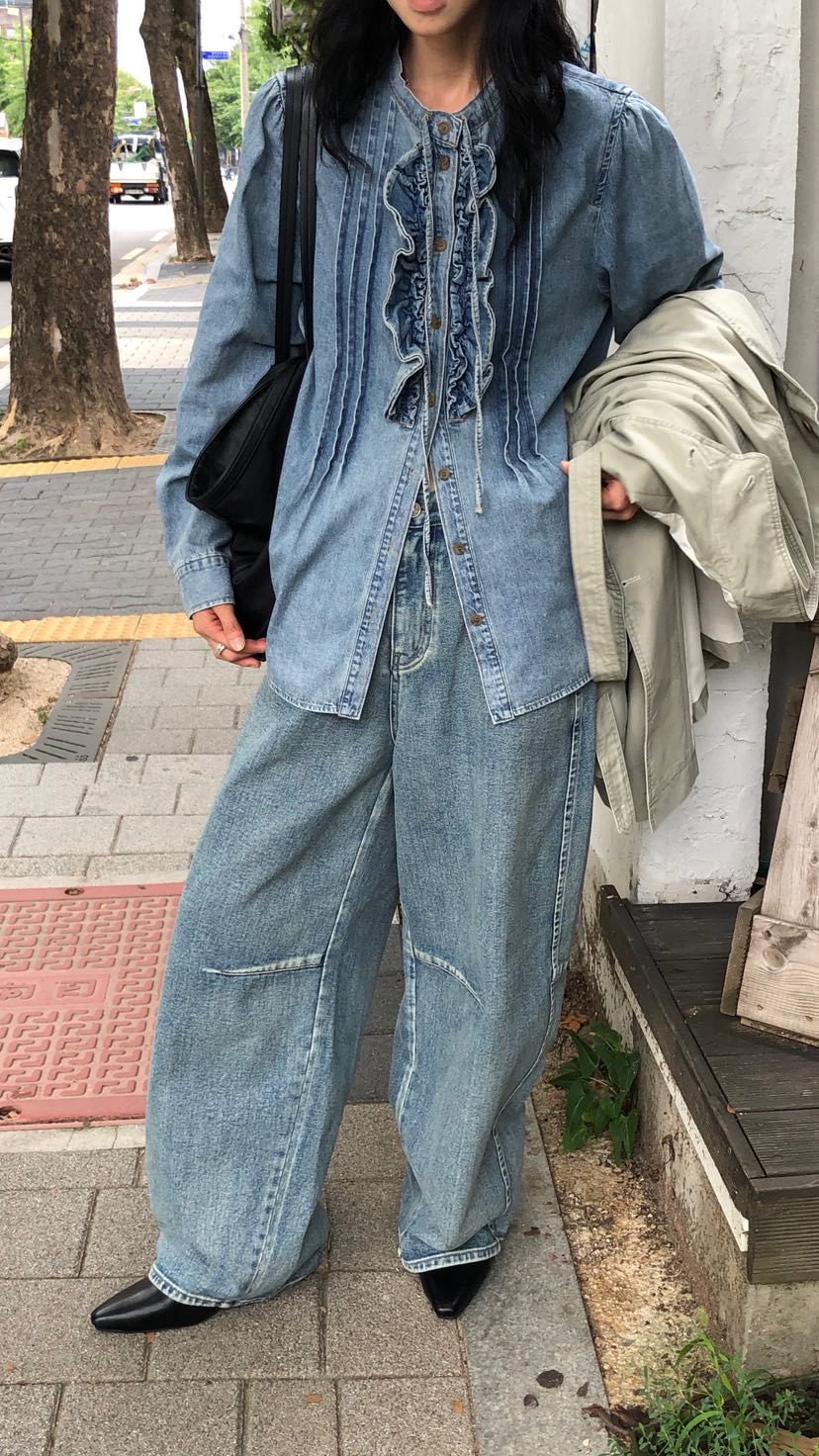 OVER RICH韓國代購女裝新款真品人氣時尚襯衫蕾絲衫荷葉邊OVER RICH襯衫/蕾絲衫