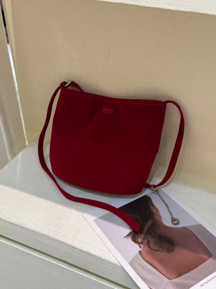 TROUVAILLE東大門實拍女裝新品休閑時尚單肩斜跨包天鵝絨TROUVAILLE單肩/斜跨包