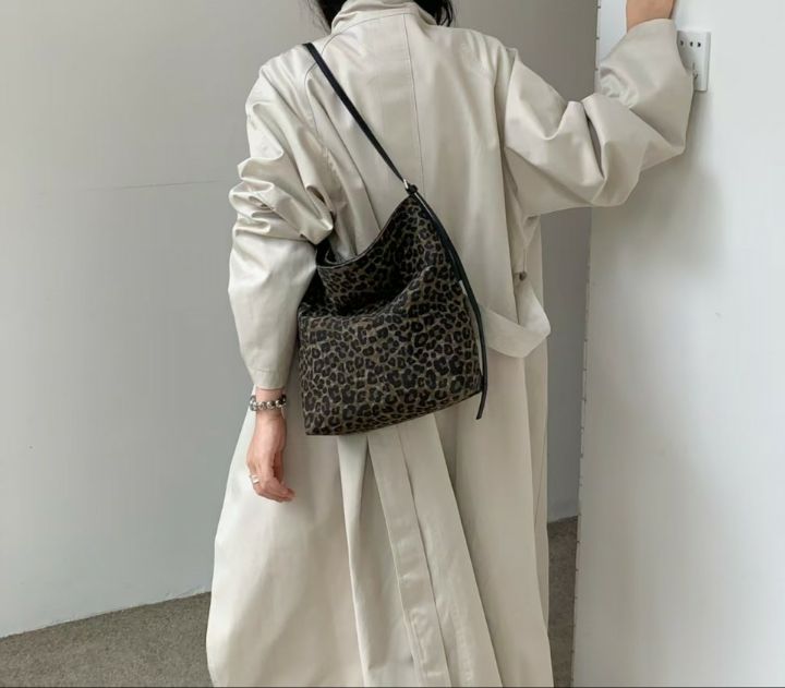 TROUVAILLE東大門代購女裝新品熱賣休閑單肩斜跨包牛皮豹紋TROUVAILLE單肩/斜跨包