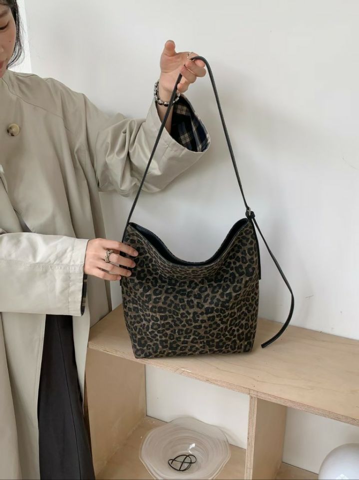 TROUVAILLE東大門代購女裝新品熱賣休閑單肩斜跨包牛皮豹紋TROUVAILLE單肩/斜跨包
